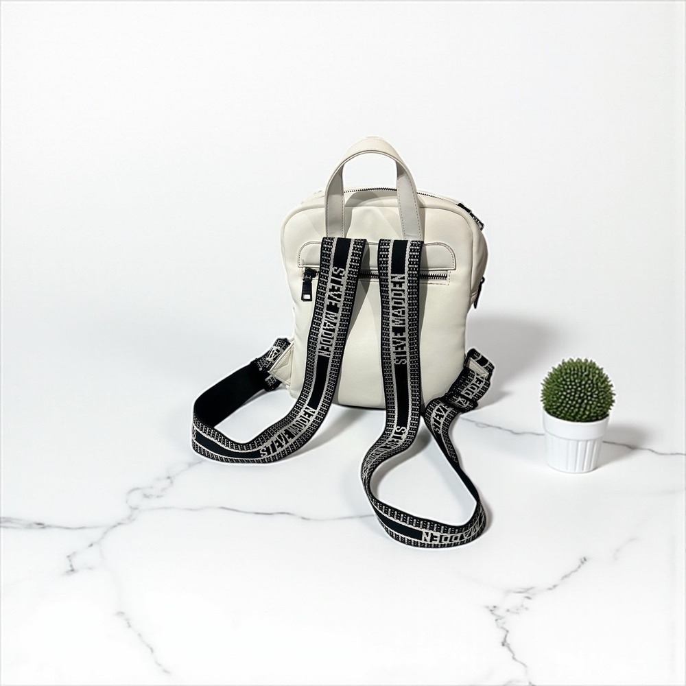 Steve‎ Madden Backpack Purse Embossed Logo White Adjustable Straps - Picture 4 of 9